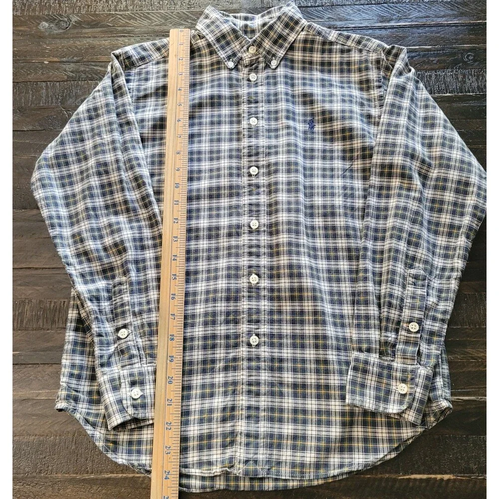 Ralph Lauren Boy's Blake 100% Cotton Plaid Polo Shirt Size M 12/14